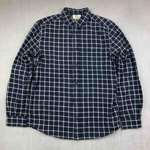 Fjallraven Mens Ovik Flannel Shirt Large Blue Windowpane Plaid Button Up Regular